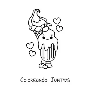 Imagen para colorear de un helado de copa junto a uno de barquilla kawaii