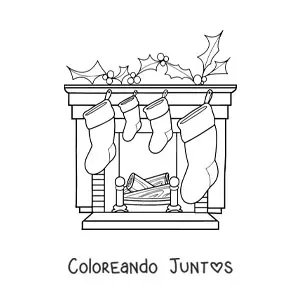 Imagen para colorear de botitas navideñas en la chimenea
