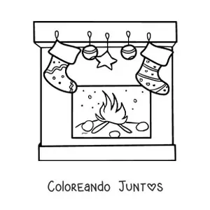 Imagen para colorear de calcetines de Navidad en la chimenea