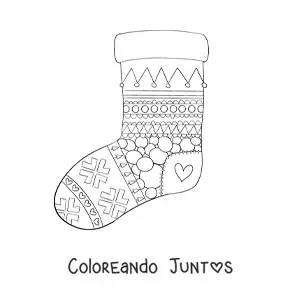 Imagen para colorear de calcetín de Navidad con figuras geométricas