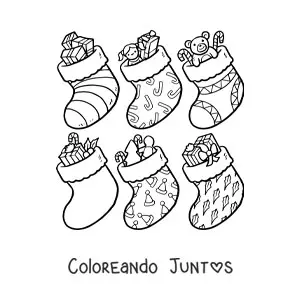Imagen para colorear de botitas navideñas con regalos