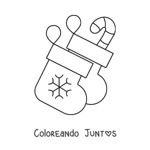 Imagen para colorear de 2 botitas navideñas con bastón de caramelo