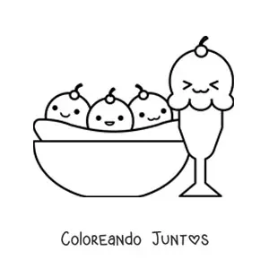 Imagen para colorear de un banana split y un helado de copa kawaii