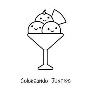 Imagen para colorear de una copa de helado kawaii