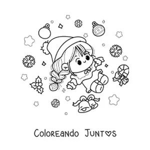 Imagen para colorear de niña navideña kawaii