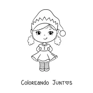 Imagen para colorear de niña con vestido de Navidad