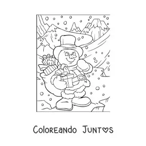 Imagen para colorear de muñeco de nieve con regalos
