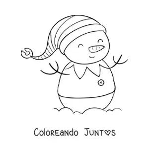 Imagen para colorear de muñeco de nieve con traje de elfo