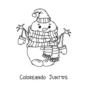 Imagen para colorear de muñeco de nieve gracioso con bufanda