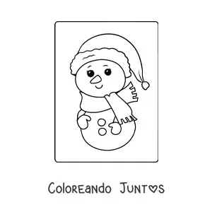 Imagen para colorear de muñeco de nieve kawaii con gorro