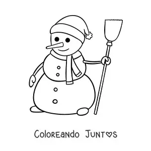 Imagen para colorear de muñeco de nieve grande animado con escoba