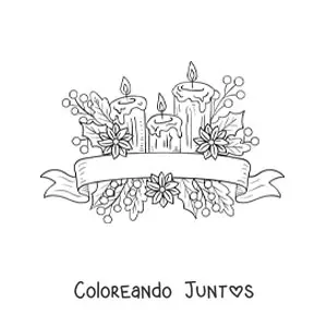 Imagen para colorear de velas de Navidad con hojas y flores