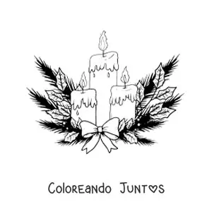 Imagen para colorear de velas de Navidad con ramas de pino