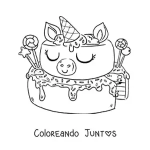 Imagen para colorear de un pastel decorado como un unicornio