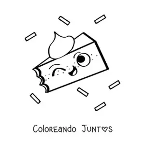 Imagen para colorear de una rebanada de pastel animada guiñando un ojo