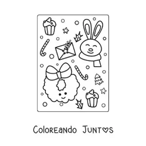Imagen para colorear de corona de Navidad kawaii animada