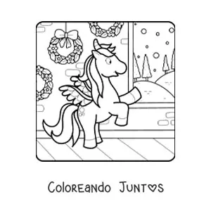 Imagen para colorear de unicornio con coronas de Navidad