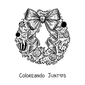 Imagen para colorear de corona de Navidad realista