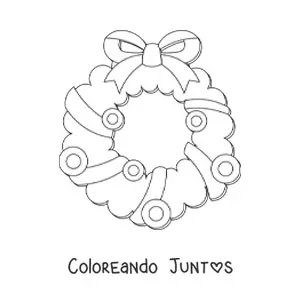 Imagen para colorear de corona de Navidad con lazo y decoraciones
