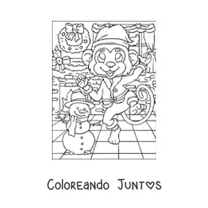 Imagen para colorear de mono animado con corona de Navidad