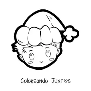 Imagen para colorear de niño kawaii con gorro de Navidad
