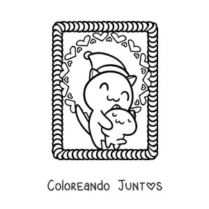 Imagen para colorear de gatos animados con gorro de Navidad