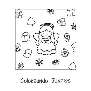 Imagen para colorear de ángel con adornos de Navidad
