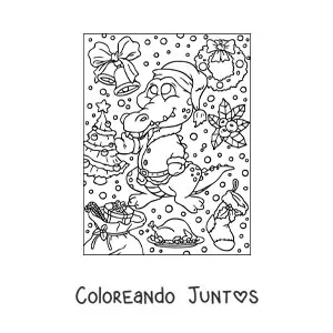 Imagen para colorear de cocodrilo navideño animado