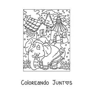 Imagen para colorear de elefante navideño animado