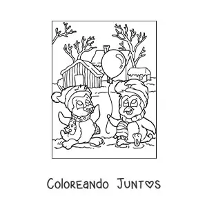 Imagen para colorear de pingüinos navideños animados