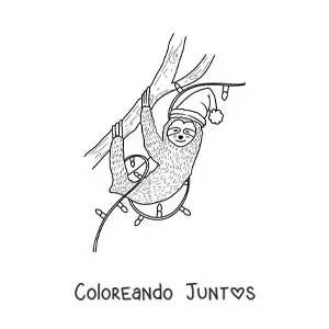 Imagen para colorear de perezoso navideño animado