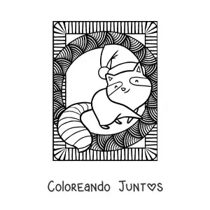 Imagen para colorear de mapache navideño kawaii