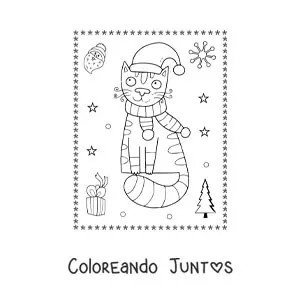 Imagen para colorear de gato navideño con bufanda