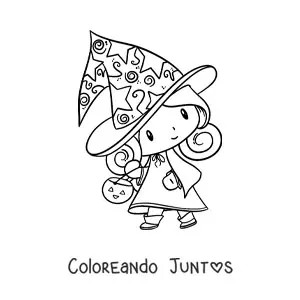 Imagen para colorear de bruja kawaii