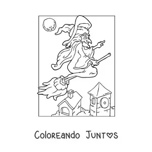 Imagen para colorear de bruja mala volando en escoba
