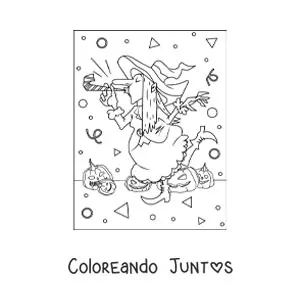 Imagen para colorear de bruja divertida en fiesta de Halloween