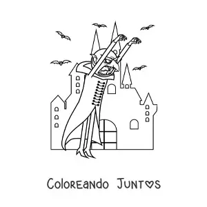 Imagen para colorear de monstruo con castillo embrujado de Halloween
