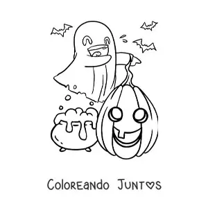 Imagen para colorear de fantasma bonito con calabaza de Halloween