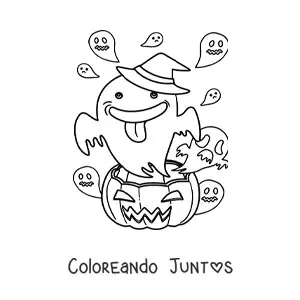 Imagen para colorear de fantasma animado con calabaza de Halloween
