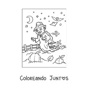 Imagen para colorear de fantasma animado en huerto de calabazas