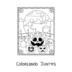 Imagen para colorear de fantasmas con calabazas de Halloween aterradoras