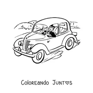 Imagen para colorear de un hombre elegante conduciendo un auto vintage