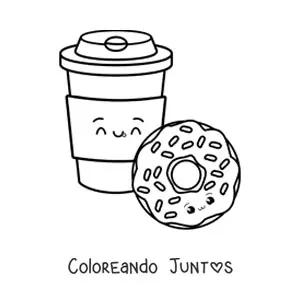 Imagen para colorear de una dona y un café kawaii