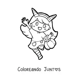 Imagen para colorear de niña con disfraz de diablo en Halloween