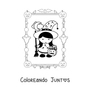 Imagen para colorear de niña disfrazada de brujita