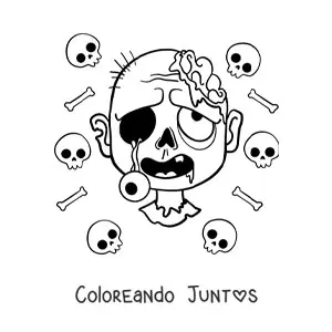 Imagen para colorear de cara de zombie de Halloween