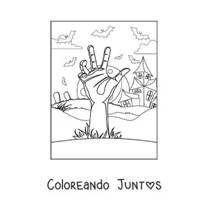 Imagen para colorear de mano de un zombie saliendo de su tumba en Halloween