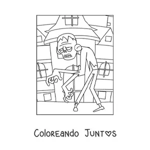 Imagen para colorear de zombie caminando en Halloween