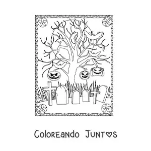 Imagen para colorear de cementerio aterrador en la noche de Halloween