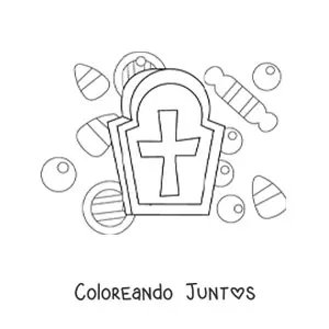 Imagen para colorear de tumba con dulces de Halloween